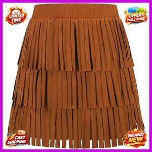 Girls Western Fringe Skirt Faux Suede Tassel 60s Hippie Style
